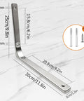 Stainless Steel L Brackets For Wall Shelves Heavy Duty Floating Shelf Supports, 25cm long, rust resistant, ideal for mounting.