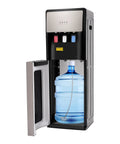 Bottom Loading Water Dispenser With 110V Hot Cold Warm Three Temperature Options And Display Light, open door showing blue water bottle