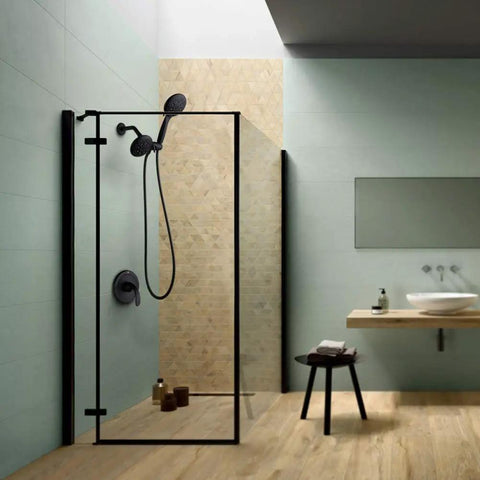 Black Dual Function Shower Faucet Set With Valve High Pressure 35 Setting Dual 2 In 1 Shower System with glass panel