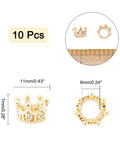 Golden Crown Beads Set 11x7mm Large Hole Crystal Cubic Zirconia Pave King Crown Charms For Bracelets And Necklaces 10 Pcs