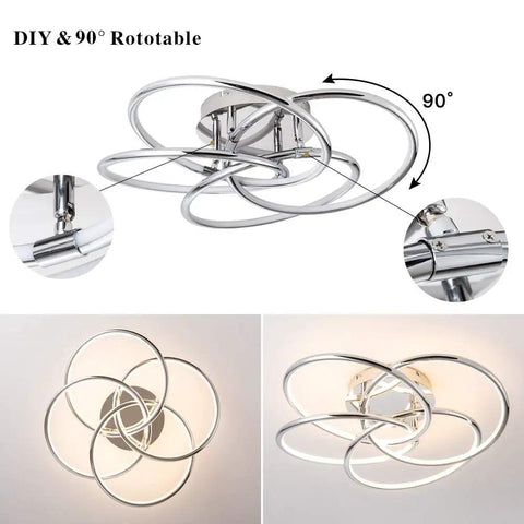 LED Flush Mount Ceiling Light Black Modern Close To Ceiling Fixture Dimmable 3000K To 6000K Ideal For Hallways Entryways Dining Rooms Small Studies And More with rotatable rings and chrome finish.