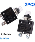 Pro Level Twin Pack Thermal Circuit Breakers With Quick Manual Reset Push Button And Heavy Duty Waterproof Caps Built For Gritty Job Sites And Rv Camps Rock Solid At 30 Amps Handling Smooth 125 To 250 Volt AC Flow - 30A circuit breakers with screw type fittings and waterproof push buttons.