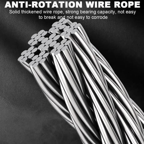 Heavy Duty Electric Hoist Crane With Adjustable Boom And Four Rolling Casters 500Kg Workshop Engine Lifter, anti-rotation wire rope close-up.