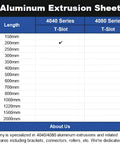 Chart showing available lengths for 4040 and 4080 T-slot aluminum extrusion series, highlighting 200mm in 4040 series for 4 Pack 4040 T Slot Aluminum Extrusion 200mm Silver Anodized Profile For 40x40 Framing And 3D Printer Builds European Standard Linear Rail Kit For Built Tough And Sleek Custom Frames.