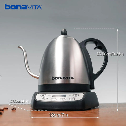 1L Digital Variable Temperature Gooseneck Kettle For Coffee And Tea With Precise Pour Control 6 Presets 1200 Watt LED Display Stainless Steel