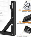 Heavy Duty 8 Inch Foldable Shelf Brackets For Diy Folding Tables Rock Solid Steel Build supports 300 Pounds, matte black finish, smooth design.