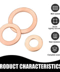 Oil Pan Plug Seal Gasket Kit With Flat Crushed Copper Washers Nine Sizes M5 M6 M8 M10 M12 M14 Copper Metric Washers For Cars And SUVs