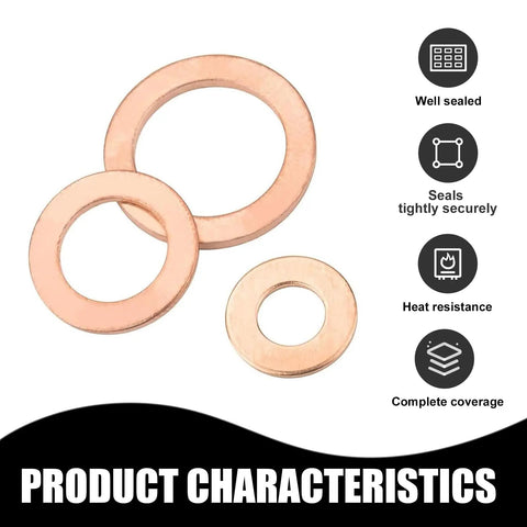 Oil Pan Plug Seal Gasket Kit With Flat Crushed Copper Washers Nine Sizes M5 M6 M8 M10 M12 M14 Copper Metric Washers For Cars And SUVs