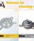 Comparison of two GY6 Vacuum Fuel Pump Petcock 3 Port Replacement For 50cc 125cc 150cc Engines; highlighting differences in quality.