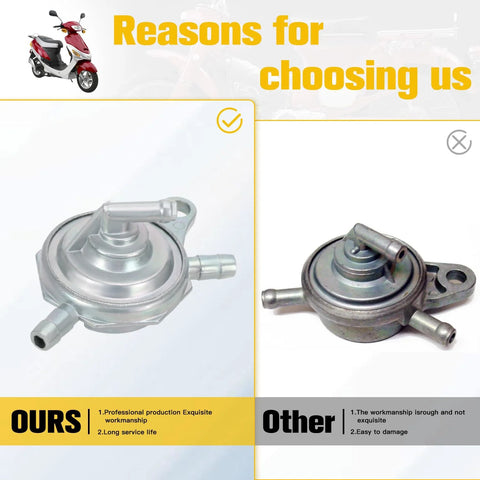 Comparison of two GY6 Vacuum Fuel Pump Petcock 3 Port Replacement For 50cc 125cc 150cc Engines; highlighting differences in quality.