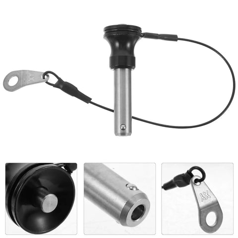 Heavy Duty Stainless Steel Quick Release Push Button Ball Locking Pin 10mm By 30mm for audio rig mounting with cable.
