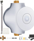 Smart Instant Hot Water Recirculating Pump With Built In Thermostat For Tanked And Tankless Heaters and installation accessories shown.