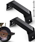 2 Pack Black Steel Wheelbarrow Axle Bracket Replacement Kit With Bolts And Nuts Included, shown with wheelbarrow use example