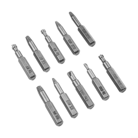 FABULETTA 10-Piece Damaged Screw Remover Drill Bit Set for stripped bolts, 4mm and 6.35mm shanks, shown on white background