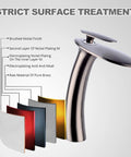 Brushed Nickel Waterfall Bathroom Faucet With Single Handle And Single Hole Brass Lavatory Vanity Vessel Faucet Spa Vibe Slanted Body Surface Layers