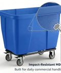 Solid Build Blue Cube Truck 12 Cubic Feet Heavy Duty Rolling Garbage Wagon With Easy Glide Swivel Casters Industrial Grade Laundry Cart, impact-resistant MDPE material.