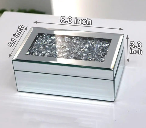 Luxury Silver Crushed Diamond Glass Mirrored Jewelry Organizer Box Storage For Rings, Earrings, Necklaces, And Bracelets