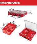 Ten Bin Modular Tool Organizer Case With IP65 Weather Seal and impact resistant construction, dimensions shown