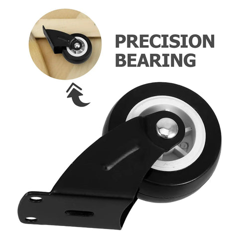 4 Pack Heavy Duty Side Mount Caster Set Built Tough Silent Glide Sliding Door Hardware For Barn Doors Wardrobes Cabinet Plant Stand Trolley Replacement Rail Roller Kit detailed view of black caster with precision bearing.
