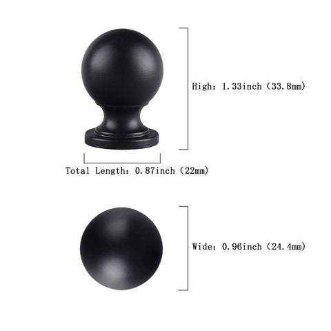 Image showing dimensions of 10 Pack Matte Black Cabinet Knobs For Kitchen Cabinets Round Ball Pulls With Single Hole Design Zinc Alloy Hardware A Must Have For Bathroom Drawers Dressers Cabinets And Other Home Upgrades.