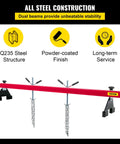 Beefy Heavy Duty Engine Support Bar 1100 Lbs Capacity For Transmissions And Engine Removal With 2 Point Lift Dual Hooks Stable Hoist For Home Garages And Auto Repair Shops. Red steel engine support bar with dual chains, Q235 steel structure