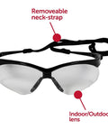 V30 Nemesis Indoor Outdoor Lens Safety Eyewear With Scratch Resistant Polycarbonate Lenses, removable neck-strap