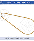 Installation diagram of 420 Chain Replacement, 132 Links, Heavy Duty for 50cc to 150cc Mini Bikes, ATVs, with sprocket outline