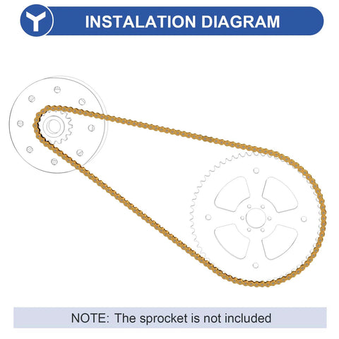 Installation diagram of 420 Chain Replacement, 132 Links, Heavy Duty for 50cc to 150cc Mini Bikes, ATVs, with sprocket outline