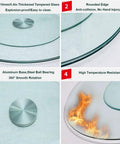 Close-up of Large 43 Inch Lazy Susan Tempered Glass Turntable For Dining Table showing rounded edges and aluminum base details.