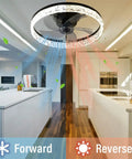 Dope 2 In 1 20 Inch Round Flush Mount Ceiling Fan With Lights Dimmable LED in modern kitchen showing air flow directions