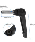 Dead Nuts Secure 4 Pack M6 Clamping Levers With Stainless Threaded Studs And Quick Release Toggle Knobs That Snap Into Place For Workshops Tools And Cabinetry Builds Black, showing threaded rod and lever dimensions.