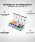 Grab This Awesome 400 Piece Insulated Wire Ferrule Terminal Kit With Color Coded Copper Crimp Connectors To Tame Stranded Wires And Keep Control Panels Or Automotive DIY Projects Rocking Smoothly Without Any Loose Strands. 400-piece color coded ferrule kit in storage box