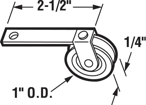 Diagram of Screen Door Roller And Tension Springs Kit B 521 2 Pack 1 Inch Plastic Roller dimensions and specs.