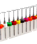 10Pcs PCB Drill Bits Set Spiral Flute Carbide 0.3mm To 1.2mm For Printed Circuit Board Stone Jewelry Engraving On CNC Dremel