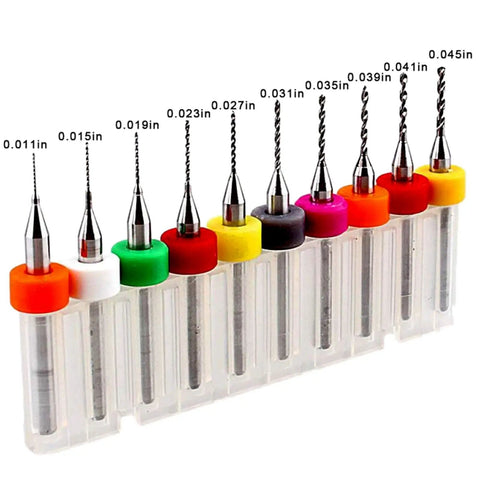 10Pcs PCB Drill Bits Set Spiral Flute Carbide 0.3mm To 1.2mm For Printed Circuit Board Stone Jewelry Engraving On CNC Dremel