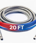Universal Icemaker Hose 20 Ft For All Refrigerator Brands, Stainless Steel Water Supply Line with 20 ft length visible on label.