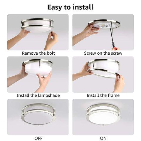 Installation steps for Brushed Chrome 14 Inch Flush Mount LED Ceiling Light With Adjustable 3000K 4000K 5000K Color Temperature, 22W