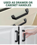 4 Pack 3030 Aluminum Handle Set With 120mm Hole Distance And Rectangular Industrial Pull Handles For 30 Series European Standard Aluminum Extrusion Profiles Black Finish Includes 8 T Groove Nuts 8 M6 Screws 8 Nuts 8 Washers And 5mm Wrench installed on cabinet and drawer