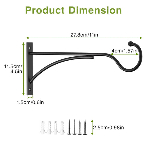 Built Tough 11 Inch Plant Hanger Hooks 2 Pack Heavy Duty Metal Wall Mount Brackets For Hanging Baskets Bird Feeders Wind Chimes And Lanterns Matte Black Backyard Ready Kit