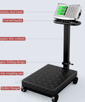 660lb Heavy Duty Floor Platform Scale With Wheels Workhorse Digital Scale For Weighing Luggage And Packages, foldable design