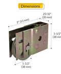 9-366 Stamped Glass Door Roller Assembly for Patio Doors with Adjustable Steel Housing, shown with dimensions labeled.