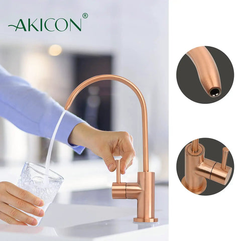 One Handle Black And Rose Gold Drinking Water Filter Faucet Purifier For Cold Water Only Copper Construction With Solid Brass Body And Drip Free Ceramic Cartridge, Durable Kitchen Tap For Clean Tasting Water