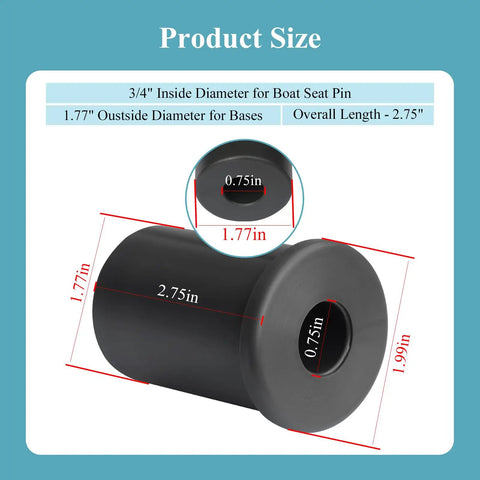 Two Pack SP-14000 Seat Rod Adapter Bushing Converts 1.77 Inch Bases To Accept Three Quarter Inch Boat Seat Pin Posts For SP14000 Series Pedestal Kits, Compatible With Universal Marine Seat Upgrades, 2.75in black