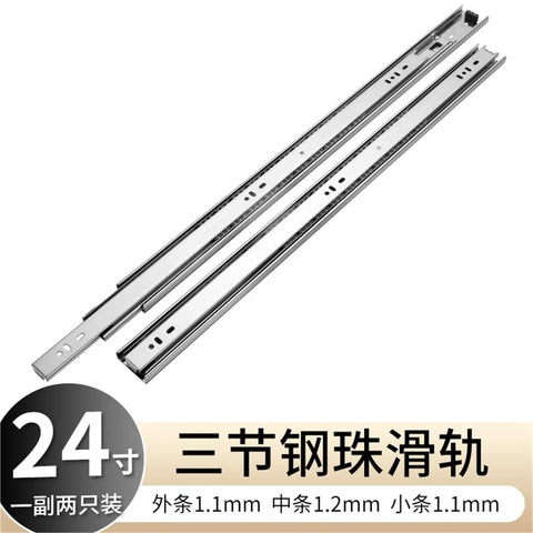 Two Pack Heavy Duty Steel Drawer Slides With Smooth Silent Glide 24 Inch Length White Zinc Finish Thickened Ball Bearing Runners