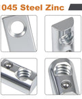 Close-up of 22 Pack One Quarter Inch 20 Threaded Steel Roll In T Nuts With Ball Spring, zinc finish for secure T-slot rail assembly.