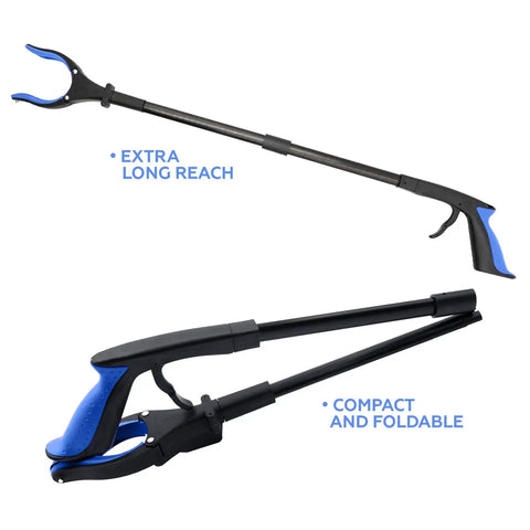32 Inch Long Reach Grabber Tool With Aluminum Foldable Design LED Light Magnetic Tip And Strong Grip Claw For Quick Grab And Go Pickup Of Remote Trash Shelves And Other Hard To Reach Items Lightweight And Senior Friendly