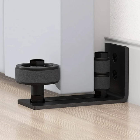 2 Pack Barn Door Floor Guide Wall Mount Stay Roller,8 Setup Options, Flush Bottom,Black Powder Coated,Felt Strip, Countersunk Holes for Barn Door