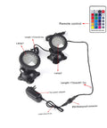 Underwater Pond Lights Set Of 6, Colorful Submersible LED Spotlight With IP68 Waterproof, Remote Control, showing two lights and adapter