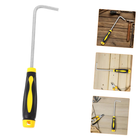 Multi Function Stainless Steel Roller Shutter Hook And Manhole Cover Lifter With Plush Rubber Grip showing ergonomic handle and durable metal construction.