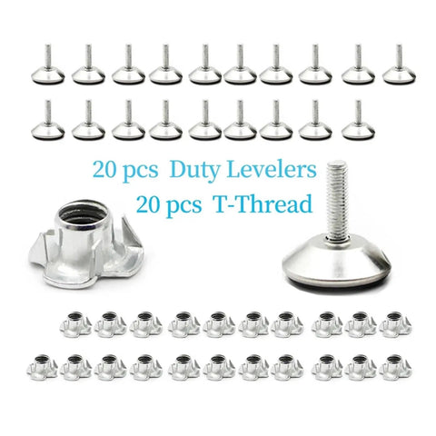 20 Pack Adjustable Leveling Feet For Furniture With Aluminum Glides And Chair Leg Levelers, Easy Install, 40mm Base